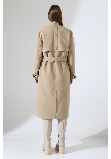 Amazon Keten Kumaş Diz Altı Yumuşak Dokulu Düğmeli Astarlı Trenç Kot Taş Taş