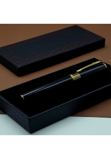 Büro Ev Ofis Hediyesi İçin Golden İşli Siyah Metal Roller Kalem