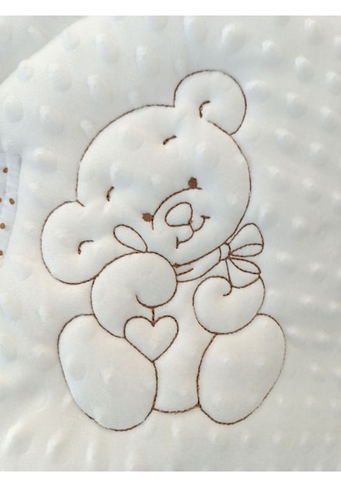 Nohut Bebek Battaniyesi & Kundağı Ayıcık İşlemeli Hastane Çıkışı Yenidoğan Örtü / Yorgan Ekru