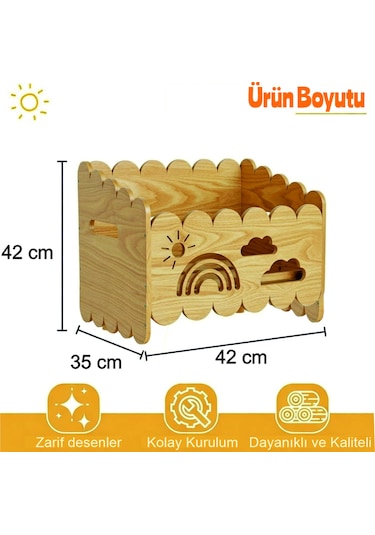 Montessori Ahşap Oyuncak Ve Kitap Saklama Kutusu Doğal