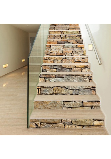 Tenfowee 13 Adet Taş Desenli 3d Merdiven Sticker - 18x100cm Pvc Materyal, Kolay Uygulama, Ev Dekorasyonu Diğer