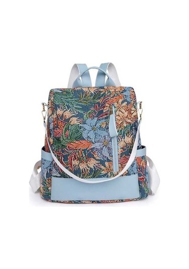 Luckydog Kadın Modası Çiçek Naylon Kontrast Renk Hırsızlığa Karşı Sırt Çantası- Açık Mavi001 Açık Mavi Açık Mavi