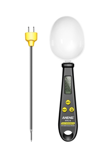 Springsun Aneng Htc-6 Dijital Ölçü Kaşığı Ve Mutfak Termometresi - 200g/0.1g Hassasiyet, Lcd Ekran, Cr2032 Pil Pil İle Gönderim , Siyah
