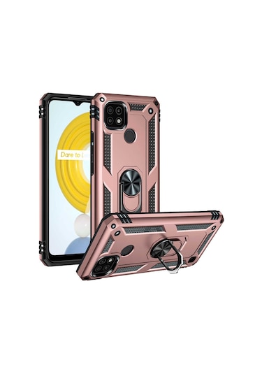 Realme C21 Kılıf Sofya Yüzüklü Standlı Zırhlı Silikon Kılıf