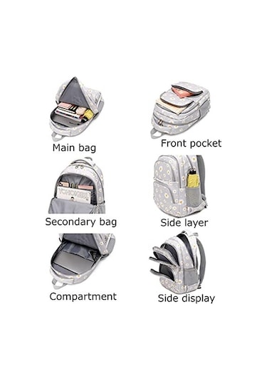 Ww Üç Parçalı Papatya Desenli Okul Çantası - Yeşil