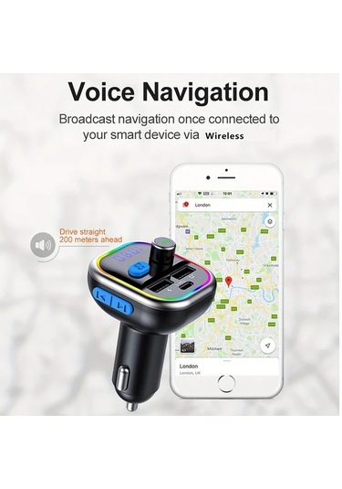 Honeybeeshop Siyah Kablosuz Araba Adaptörü Hızlı Şarj Type C Pd 30w Qc 3.0 Fm Radyo Alıcısı Müzik Çalar Araç Kiti