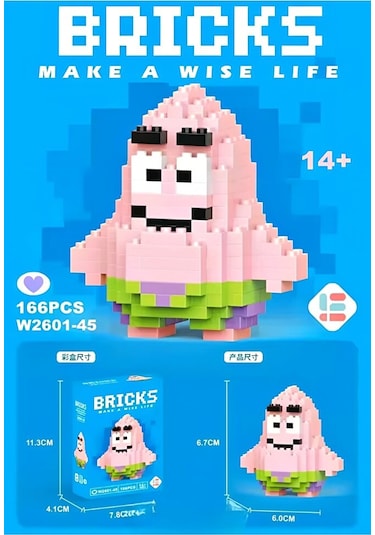 Bricks Sünger Bob Ve Patrick 2'li Figür 3d Yapboz Puzzle Yapı Taş