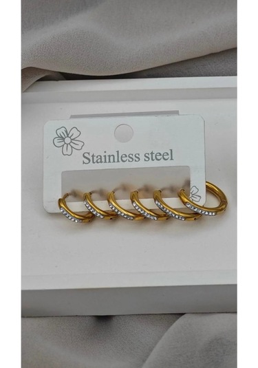 Gold Renk Zirkon Taşlı 6'lı Set Küpe Altın
