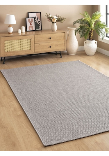 Sisal Jut Hasır Model Tek Renk Dokuma Yıkanabilir Toz Vermez Halı Krem Gri