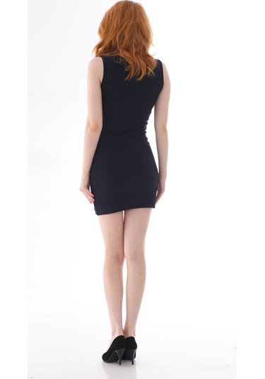 Kallima Lacivert Kolsuz Diz Üstü Mini Fitilli Esnek Kalem Elbise Lacivert