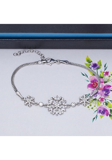 Kar Tanesi Model Baget Zirkon Taşlı 925 Ayar Gümüş Kadın Bileklik