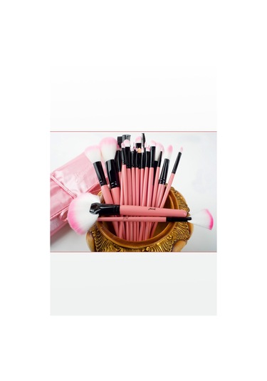 Hannah Bağcıklı Çantalı Makyaj Fırça Seti Pembe 32'li