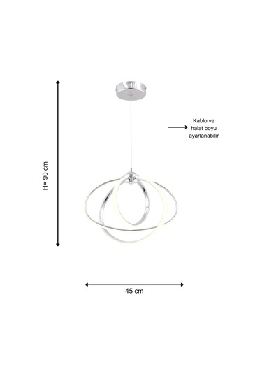 Elips 3lü Krom Kumandalı Ve Dimerli Beyaz, Sarı, Gün Işığı Ledli Plafonyer Avize Sb-ld-602 Krom