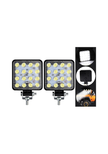 Off Road Sis Farı - Lamba 16 Led Kare Çalışma Lambası 2 Adet