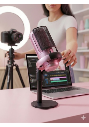 Nexora Rgb Usb Kondenser Masaüstü Mikrofon Karaoke Yayın Type-c Pembe