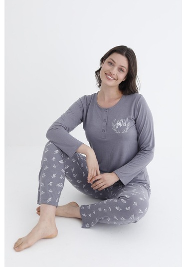 Uzun Kol Mevsimlik Pijama Takımı Viskon Alperi 790-31 Gri