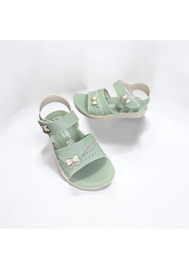 Yumuşak Taban Rahat Taşlı Tokalı Kız Çocuk Sandalet Yeşil