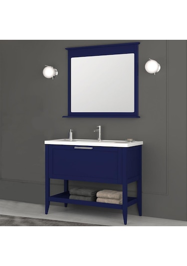 Orka Bastle 100 CM Mat Lacivert Banyo Dolabı Alt Modül ve Lavabo Lacivert
