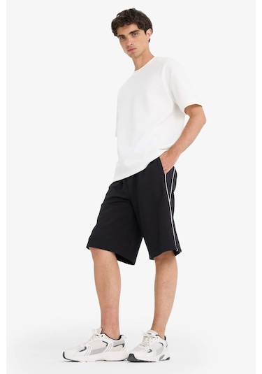 Defacto Baggy Fit Beli Bağcıklı Düz Paça Şort F0185ax25smbk81 Siyah