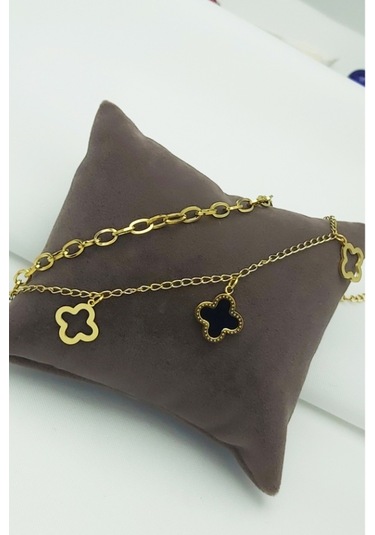 Altın Kaplama Seri Kararmaz Şans Bilekliği Çift Zincir Siya Gold Altın