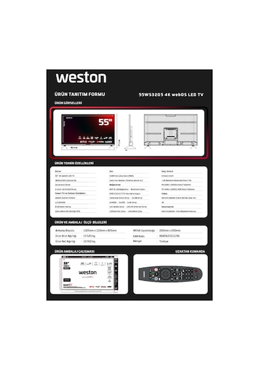 Weston 55WS3205 55" 4K Ultra HD LED TV