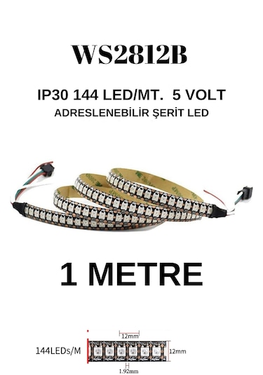 Ws2812b 144 Led Ip30-iç Mekan Adreslenebilir Led /5 Volt /1 Metre