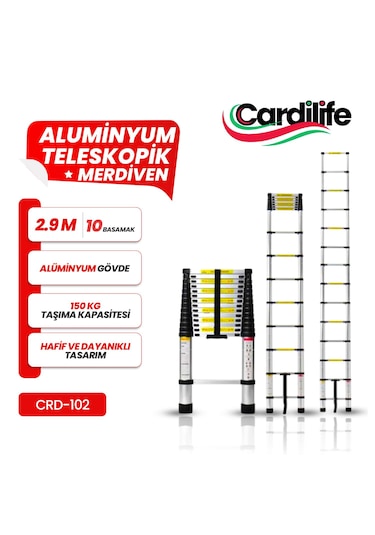Teleskopik Alüminyum Merdiven 2.9 Mt 10 Basamaklı 1 Adet