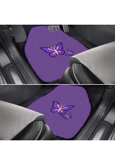 Kelebek Desenli Nakışlı Mor Renk 5 Li Oto Halı Paspas Seti Şık & Dayanıklı Araç İçi Aksesuar