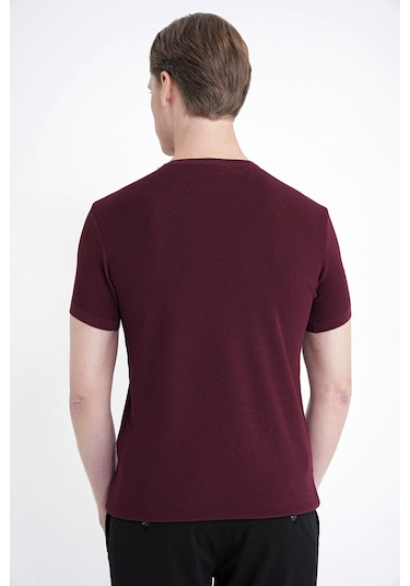 Efor Comfort Fit Rayon Karışımlı Bordo Bisiklet Yaka Tişört Ts 925