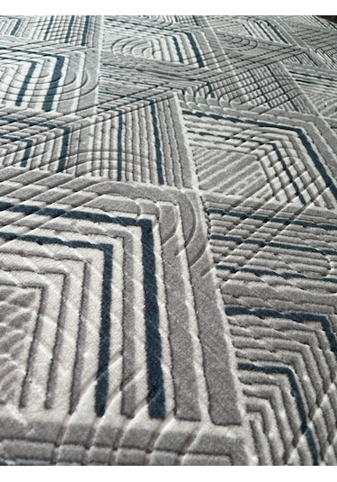 Konak Halı Modern Salon Halısı 3d Geometrik Desenli Gri Emboss Saçaklı Kaymaz Taban Açık Gri