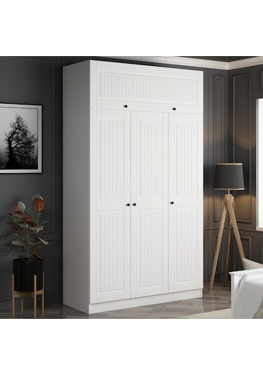 Minar Kale 3 Mebran Kapaklı 2 İç Çekmeceli Dolap Ve Yüklük Beyaz 255cm