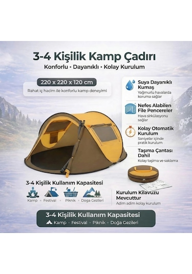 Büro Ev Ofis Kamp Keyfi İçin 220x120x90cm 2kişilik Vagon Tipi 2kapı 2pencere Doğa Çadırı Diğer