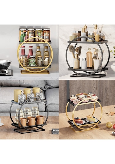 Sones 2 Katlı Kozmetik Sergileme Tepsisi Makyaj Düzenleyici Ve Saklama Şifonyer Banyo Siyah