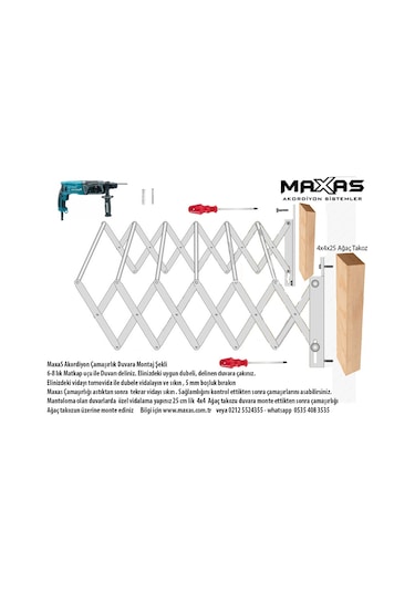 Maxas Xberen Katlanır Akordiyon Çamaşırlık - Ev Içi-Balkon-Otel 80 Cm - 7 Çubuklu-Beyaz