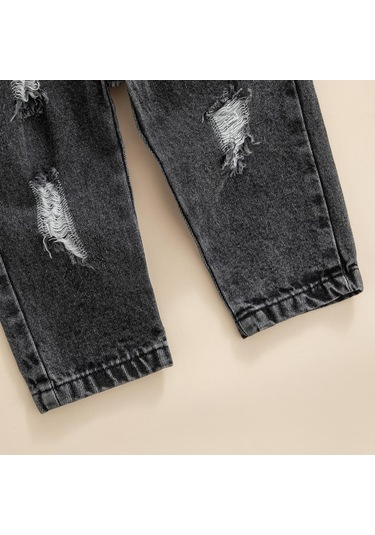 Yuvarlak Yaka Kısa Kollu Tişört Yırtık Kot Pantolon Bebek Erkek Alt Üst Takım Siyah