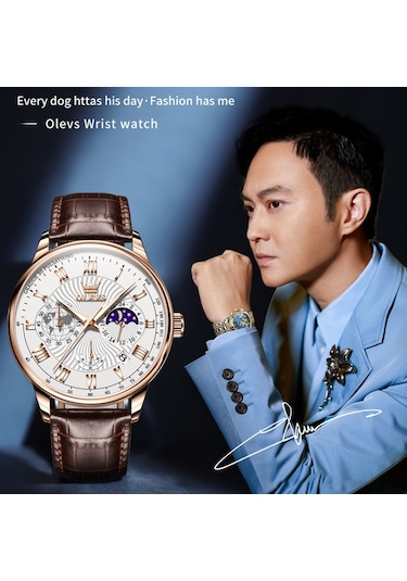 Olevs 2893 Erkekler Çok Fonksiyonlu İş Kuvars Saati Kahverengi + Beyaz