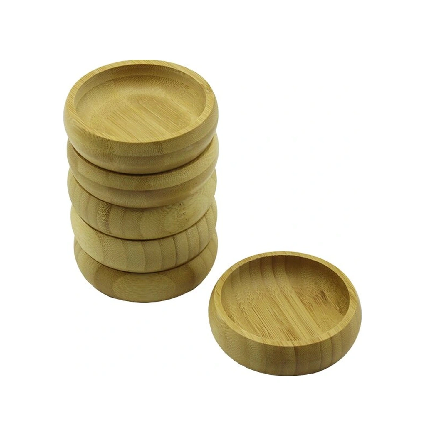 6 Adet - Yuvarlak Ahşap Bambu Çerezlik - Lokumluk Kase Derinlik: 1.7cm - Çap: 8.8cm Kahverengi