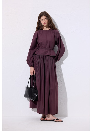 Piliseli Geniş Etek Mürdüm Mürdüm