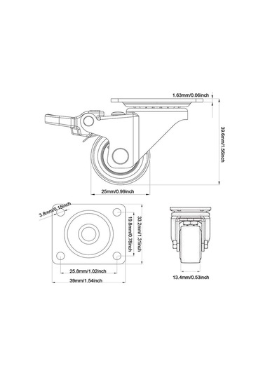 Mobilya İçin Ayarlanabilir Küçük Tekerlekler, 4'lü Paket, 2,5 Cm Çap, Alüminyum B Diğer