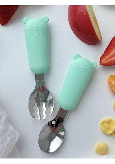 Zubastiki Store Bebek İçin Silikon Kaşık Ve Çatal Yemek Takımları 154097717 Naneli