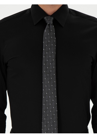 Cacharel Siyah Slim Fit Pamuklu Klasik Gömlek