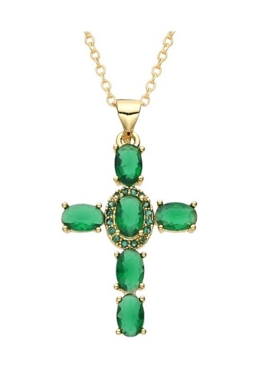 Soulader 2025 Yeni Moda Kadın Hip Hop Tarzı Bakır Mikro Mozaik Zirkon Taşlı Çapraz Kolye Ucu Köprücük Kemiği Zinciri Aksesuar Yeşil