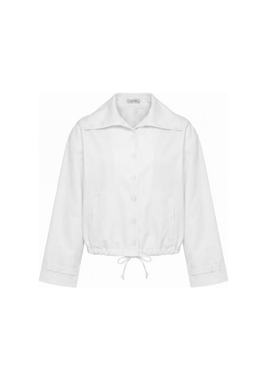 Nauvè Kısa Düğmeli Oversize Trençkot Beyaz