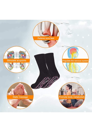 Yuntech01 Turmalin Isıtmalı Masaj Çorapları - 3 Çift Yorgunluk Giderici Ve Kan Dolaşımını Düzenleyen Çorap Siyah