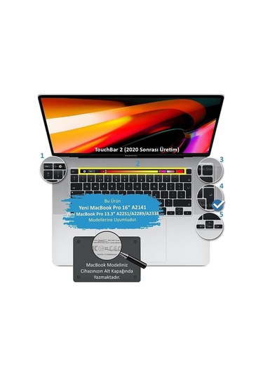 Macbook Pro 13 Inc 2020/2022 M1/m2 A2338 Uyumlu Türkçe Q Klavye Slim Silikon Klavye Koruyucu Kılıf Çok Renkli