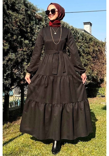 Rabia Şamlı Siyah Gabardin Elbise Normal