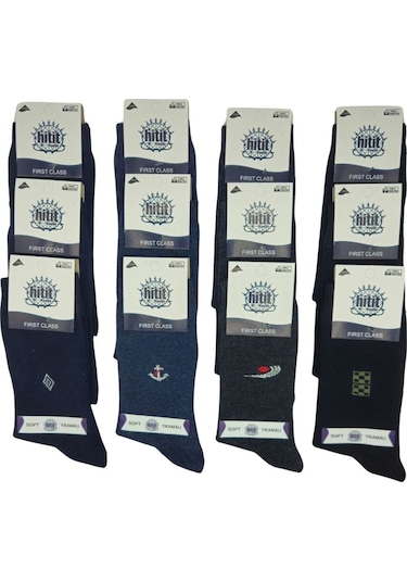 Hitit Socks Erkek Mevsimlik Desenli Soket Çorap 12'li Çok Renkli
