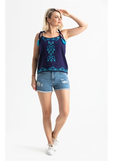 Askılı Şile Bezi Atiye Bluz Mor Mor