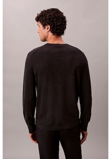 Erkek Regular Fit Merinos Yünü Triko Kazak - Antrasit Melanj Gunmetal Htr