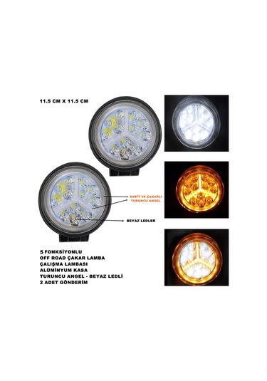 Off Road LED Turuncu Çakar Angel - Beyaz Led 5 Fonksiyonlu 2 ADET